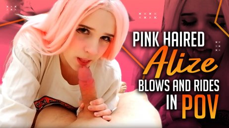 Pink haired Alize blows and rides in POV