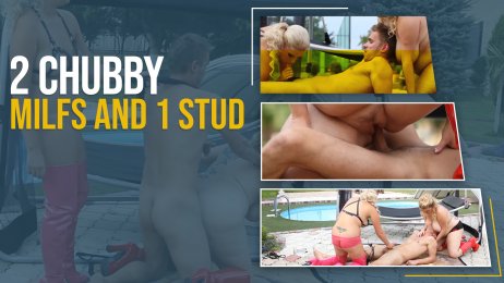 Submissive young man gets to fuck 2 chubby blonde MILFS